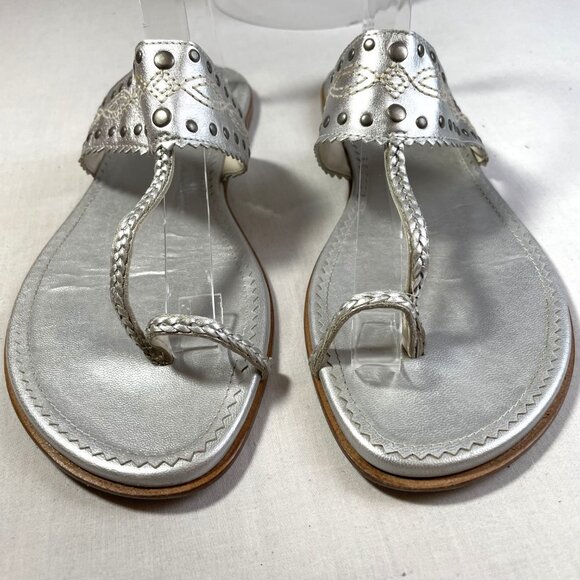 Banana Republic Western Flats Silver Thong Toe Ring Sandals Vintage 90s Size 10 - Picture 5 of 15